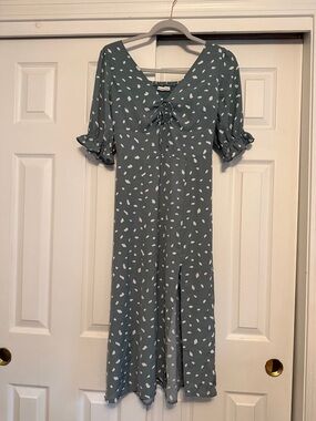 Abercrombie & Fitch Teal Polka Dot Midi Dress